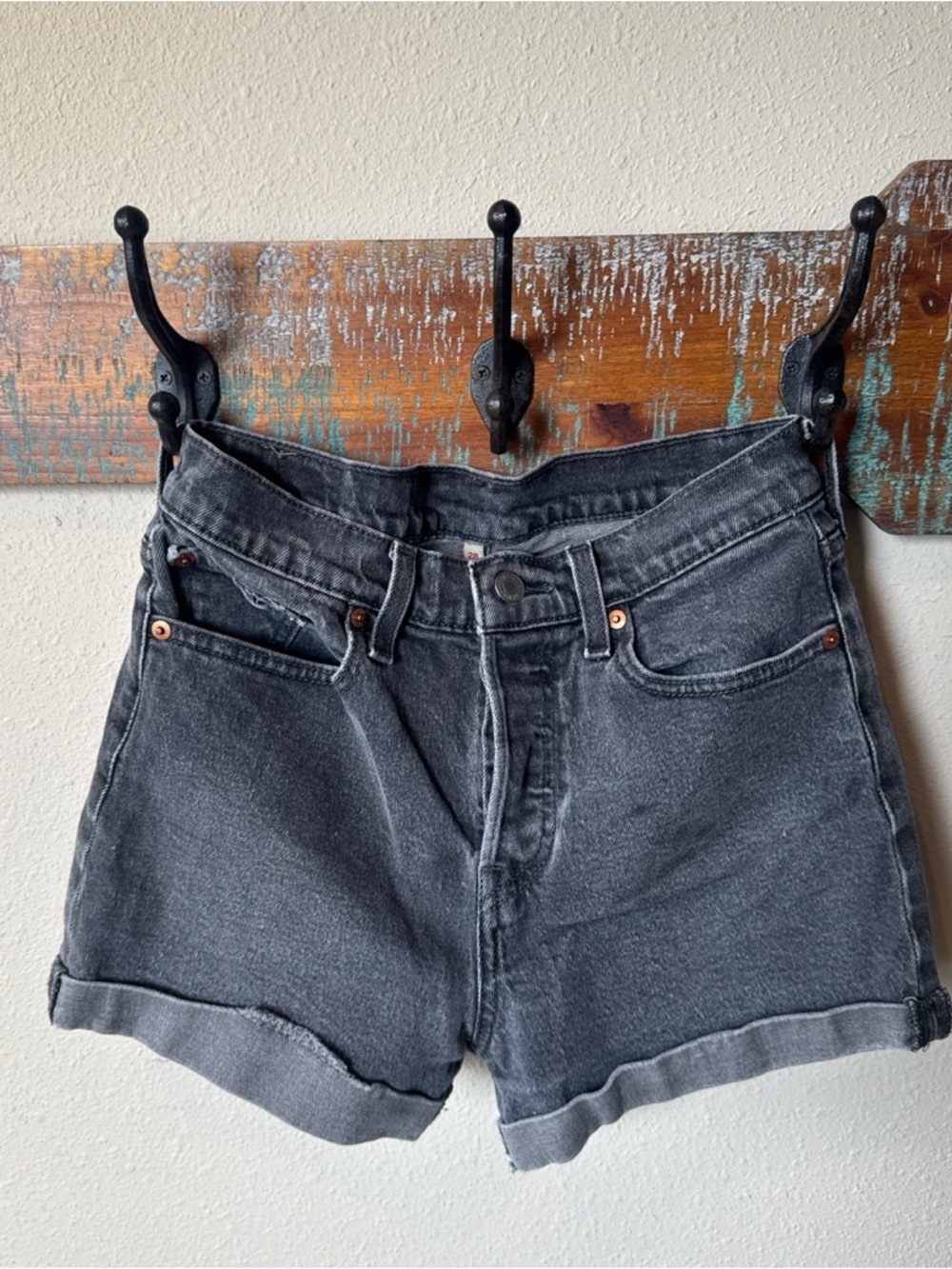 Levi's Black Washed Denim Jean Shorts - Picture 4 of 4